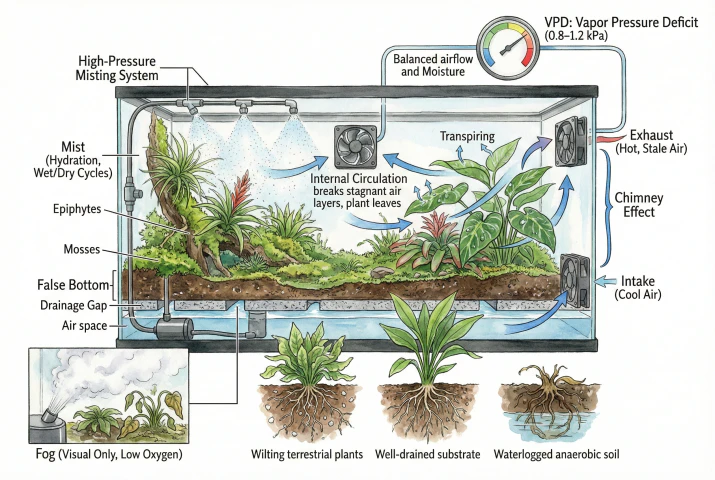 Paludarium Climate Control: Airflow & Misting Science