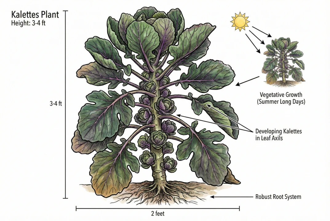 Tall Kalette plant structure with open leafy florets