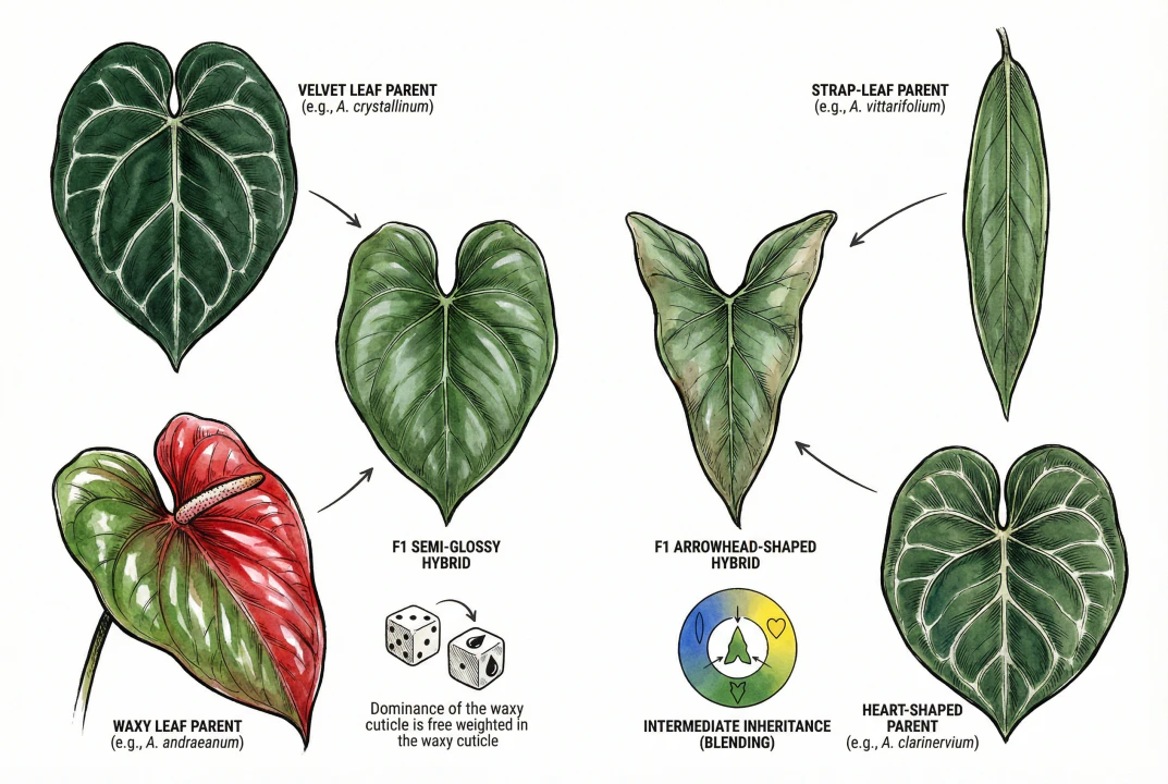 eaf shape comparisons of parent plants and their hybrid offspring