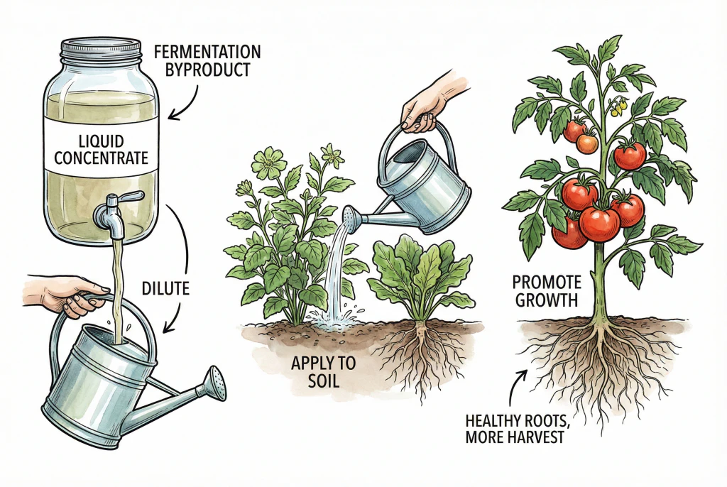 Gardener applying organic fertilizer to vegetable beds