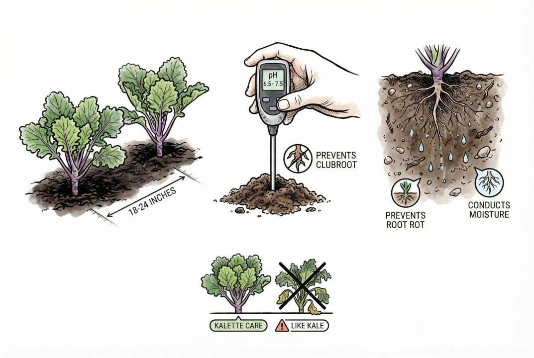 Properly spaced plants in rich garden soil