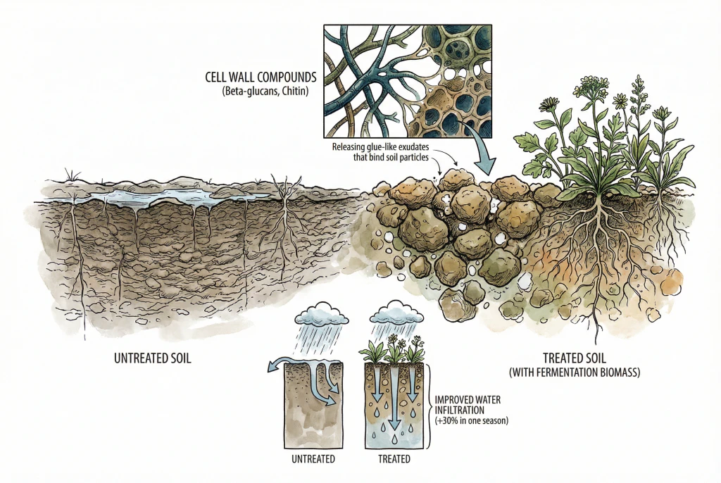 Soil aggregates held together by fungal cell wall components and glomalin