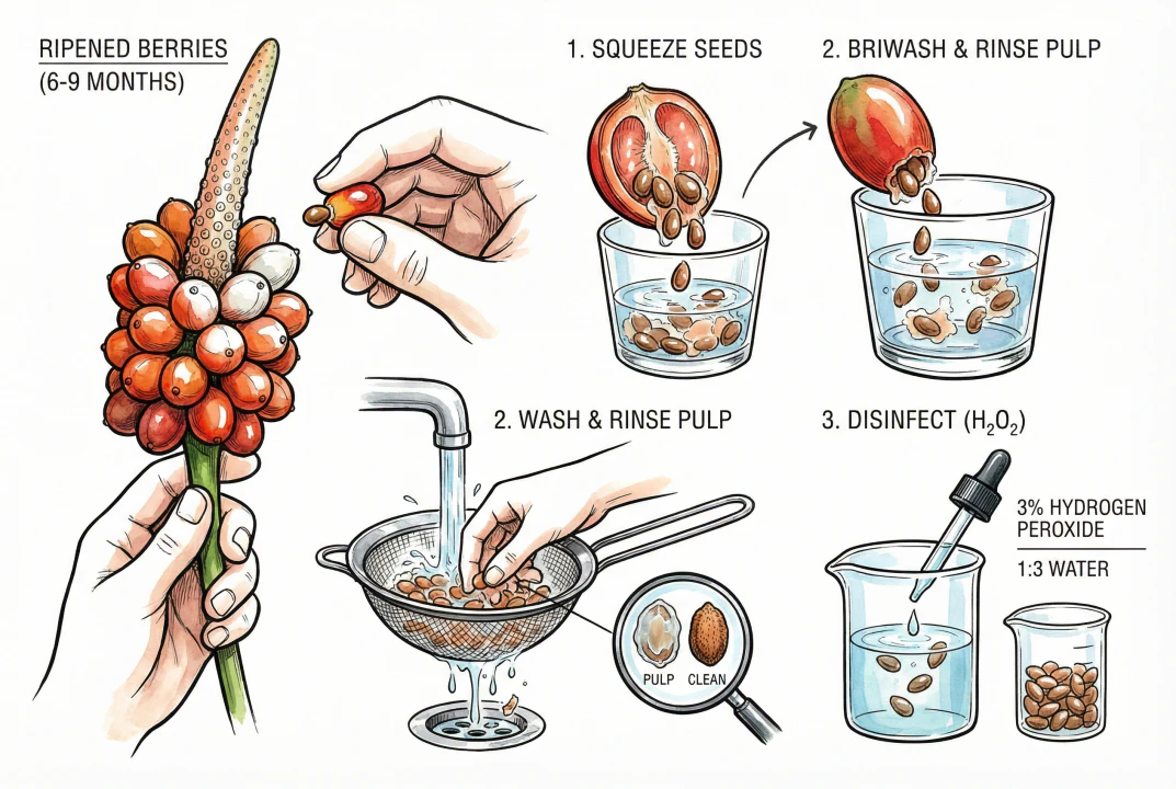 Cleaning pulp from anthurium seeds in water