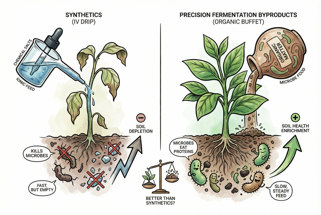 Healthy soil microbiome versus sterile soil from salt-based fertilizers