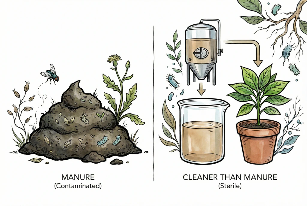 Sterile laboratory production environment versus traditional livestock manure collection