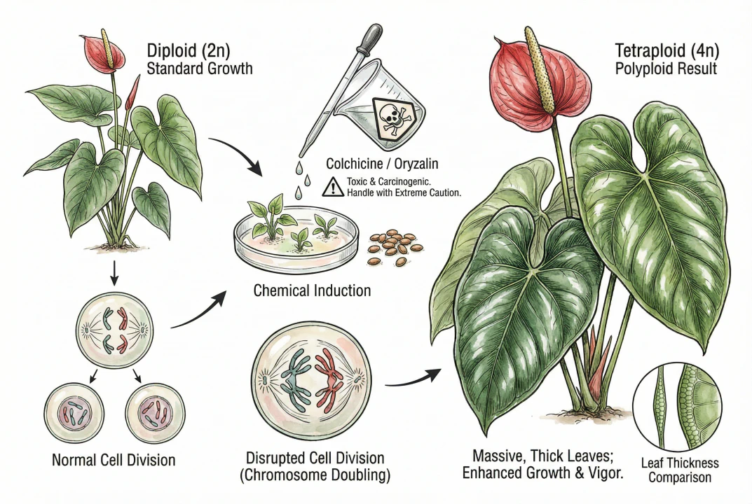 Comparison of normal seedling versus chemically treated tetraploid seedling