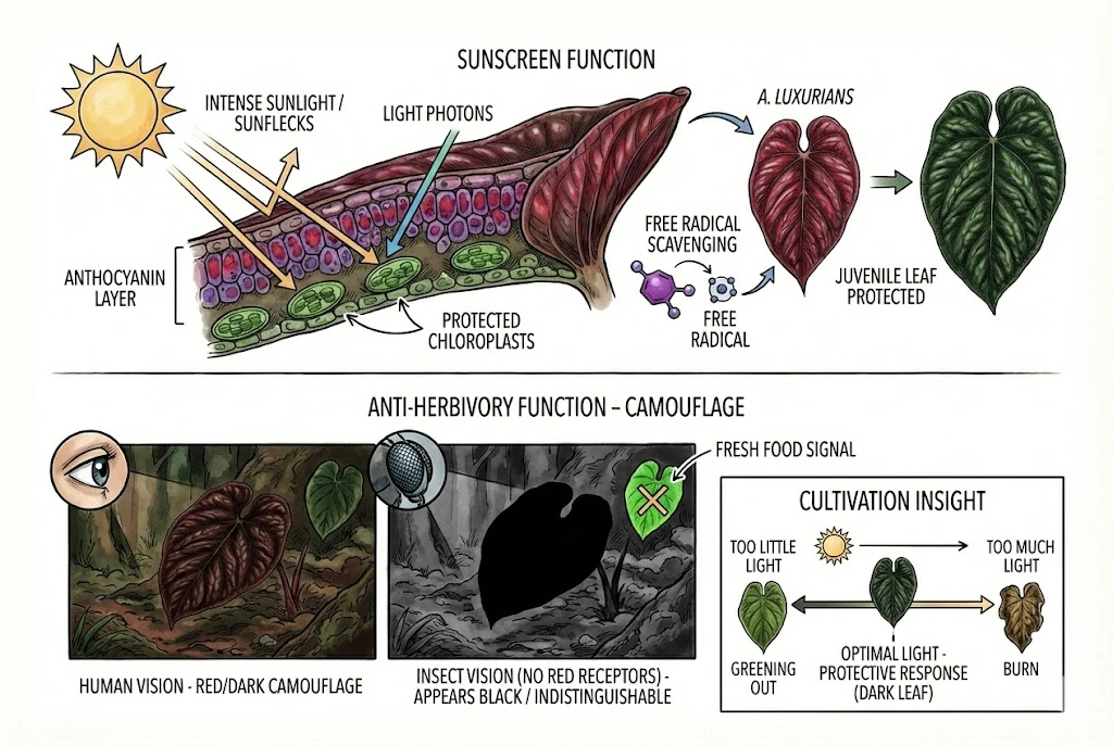 Functions of anthocyanins in Anthurium luxurians leaves: sunscreen and herbivore camouflage.