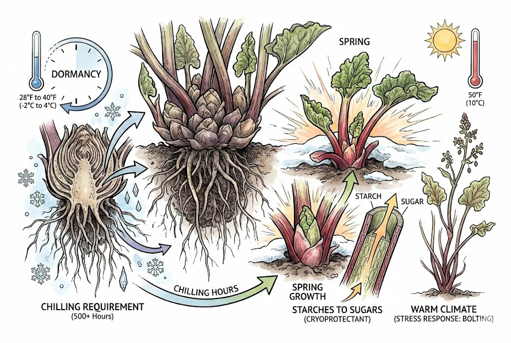 Rhubarb's dormancy and chilling requirement clock.