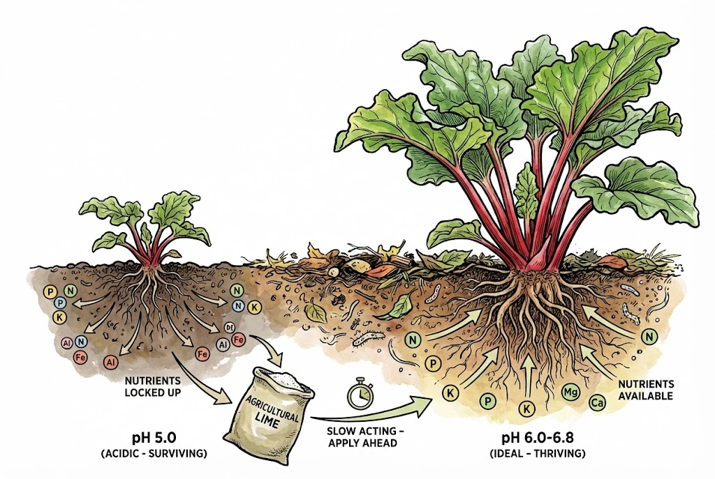 Soil pH and its effect on nutrient availability for rhubarb.