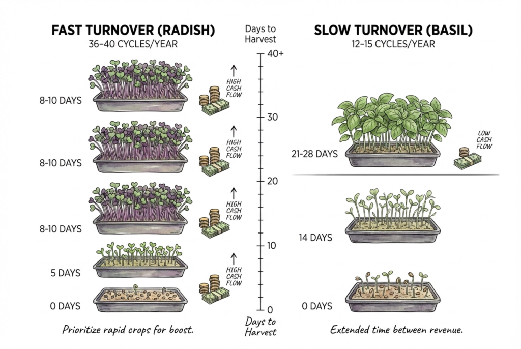 Comparison of annual cycles between 10-day and 20-day microgreen crops