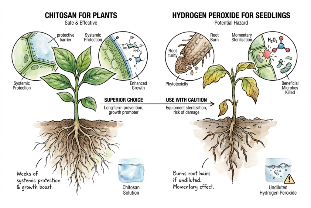 Correct dilution ratio of hydrogen peroxide for safe seedling application to avoid root burn