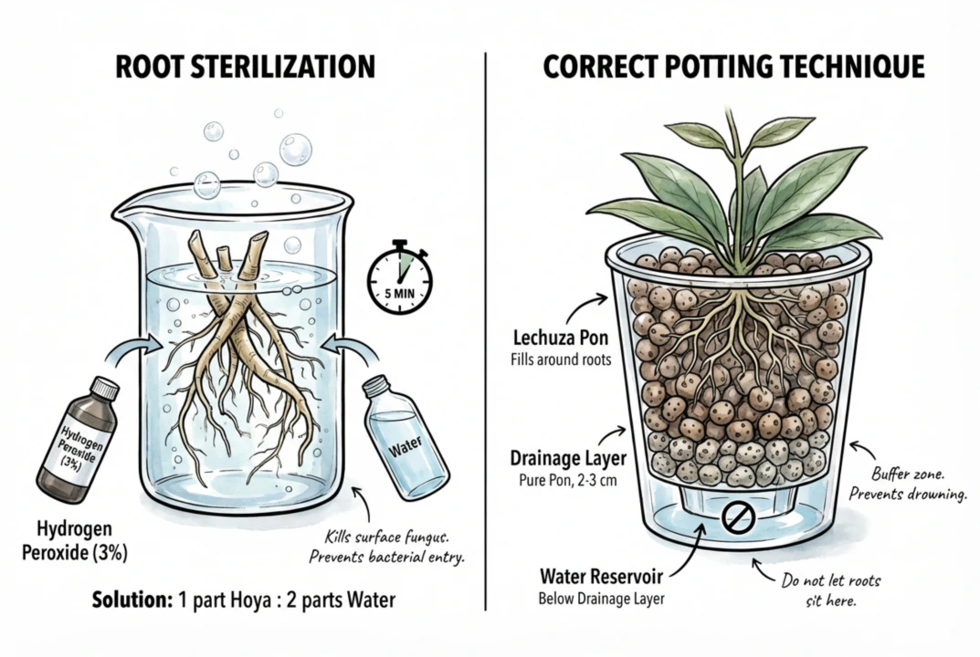 Soaking roots in hydrogen peroxide solution