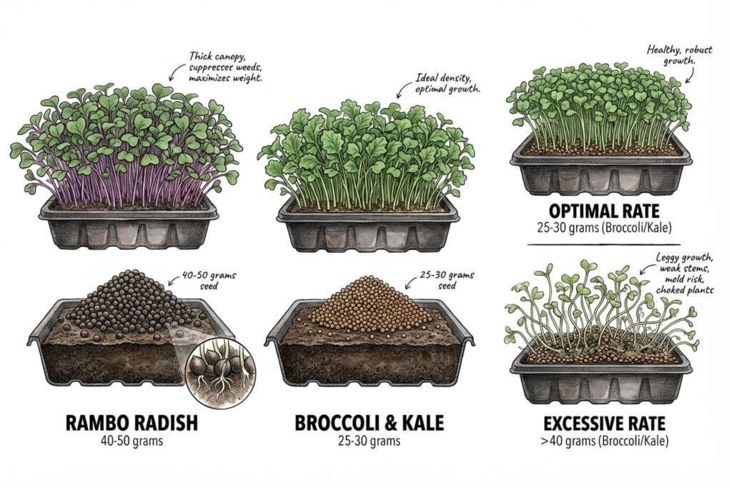 Seeding rates for radish and broccoli in 1020 trays