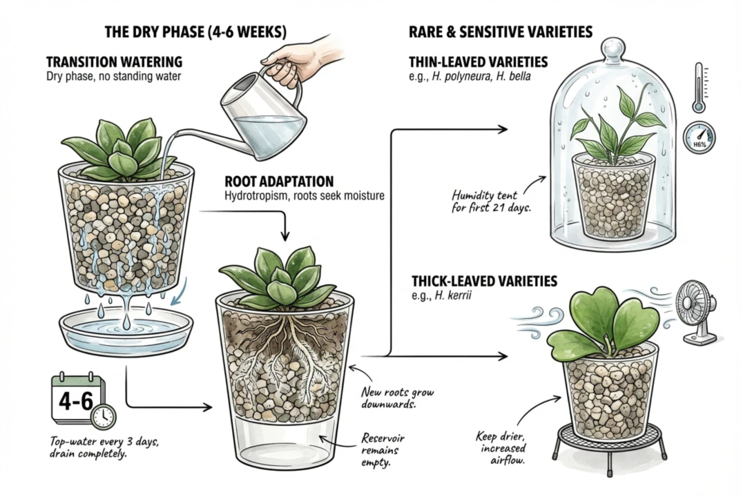 Dry reservoir phase showing top watering technique