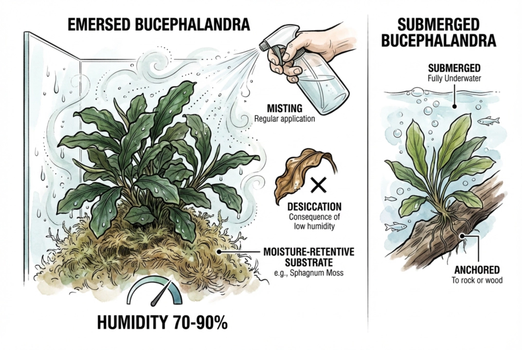High humidity setup for emersed Bucephalandra growth