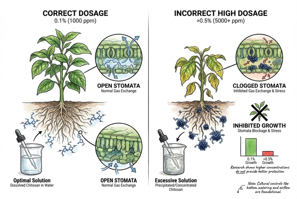 Measuring correct chitosan dosage for optimal plant protection without stunting growth