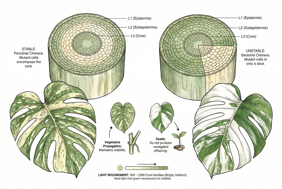 comparing stable periclinal chimera layers vs unstable sectorial chimera layers.
