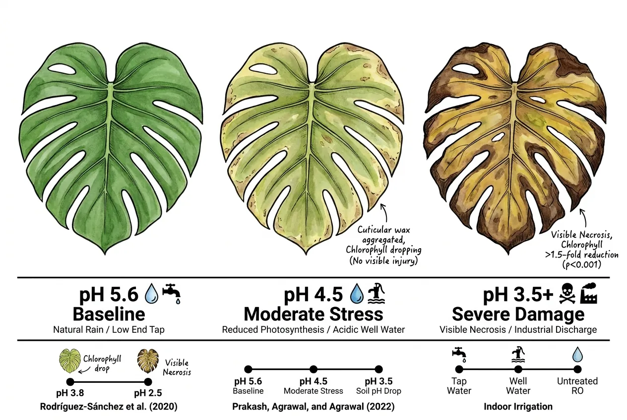 Acid rain pH tiers and chlorophyll loss thresholds in plants