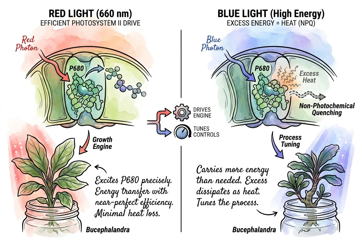 Red photons driving photosystem II reaction centers efficiently
