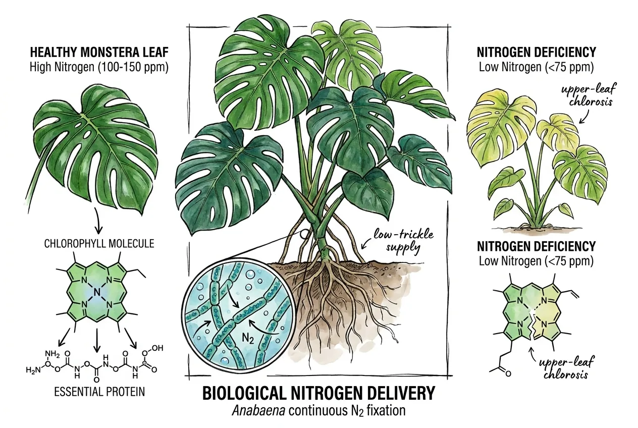 Monstera nitrogen demand chart showing NPK 3-1-2 ratio