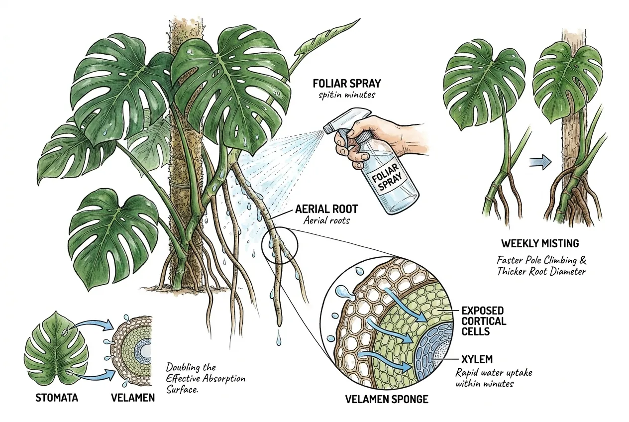 Monstera aerial root velamen absorbing nutrient spray