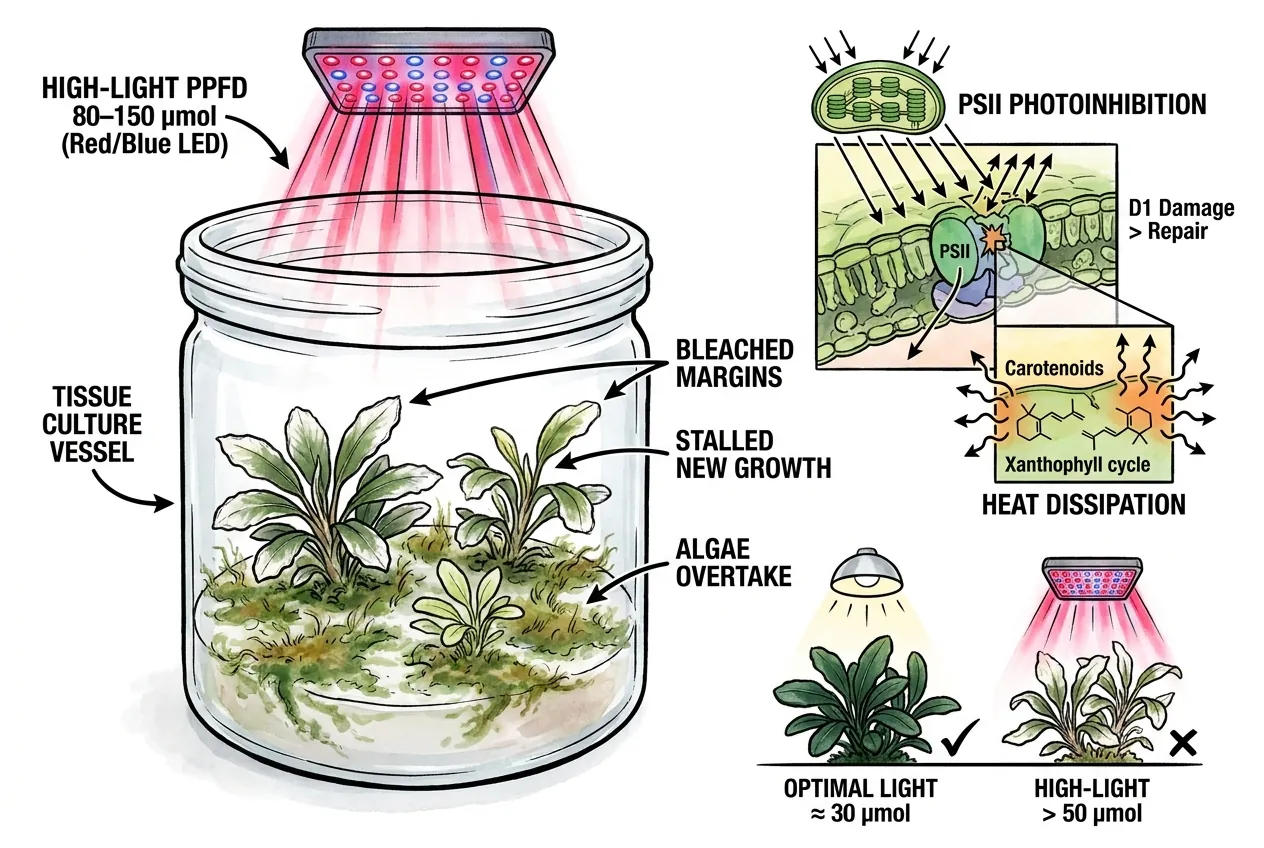 Bucephalandra leaves bleaching under excessive aquarium light intensity