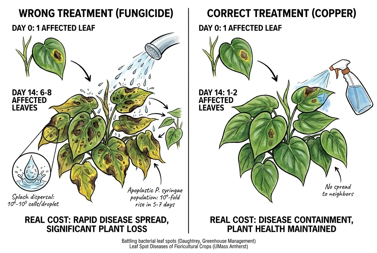 Philodendron canopy progression from one lesion to many infected leaves