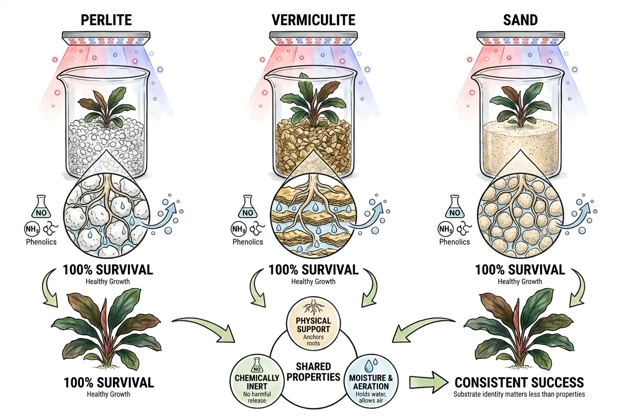 Perlite, vermiculite, and sand substrates supporting tissue-culture plantlets