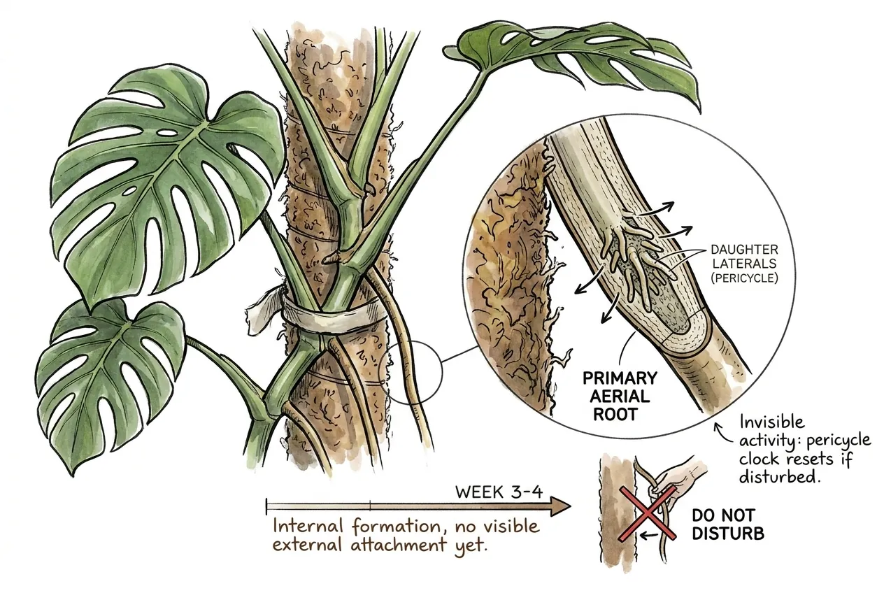 Daughter laterals forming hidden inside pericycle of primary aerial root