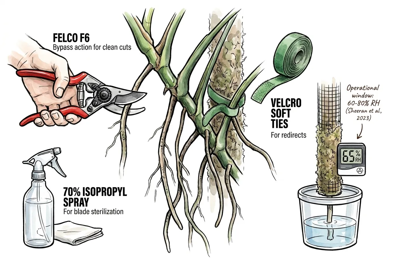 Felco bypass pruner, isopropyl spray, Velcro ties, and wick reservoir kit