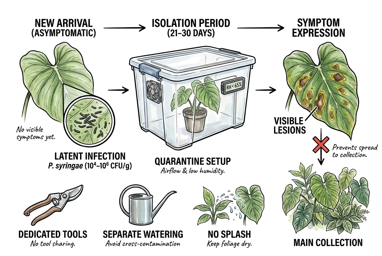 New philodendron isolated in clear tote away from collection shelf
