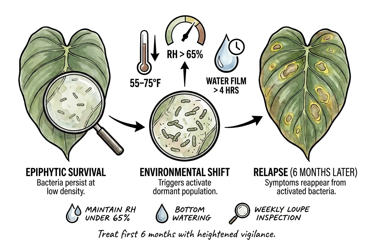 Asymptomatic philodendron leaf surface harboring epiphytic bacterial colonies