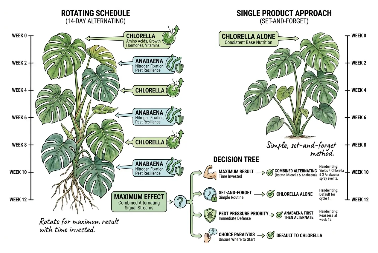 Alternating biweekly schedule for Chlorella and Anabaena rotation