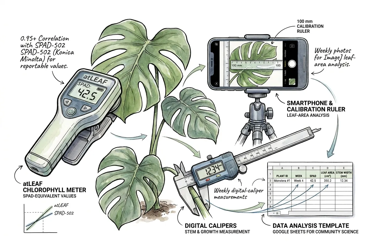 atLEAF chlorophyll meter and digital caliper for trial measurement