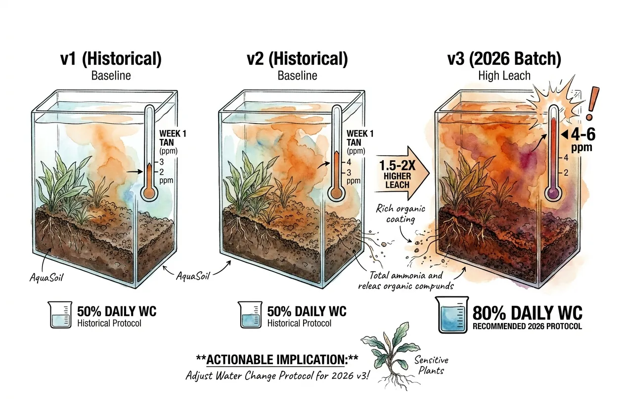 ADA Amazonia v1 v2 v3 day-by-day TAN leach curve comparison chart.