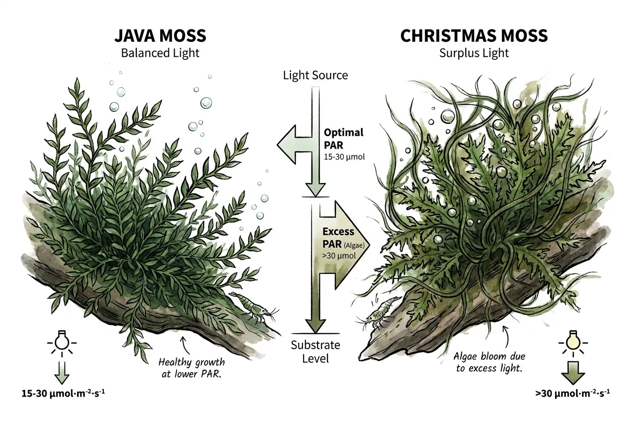 Light intensity gradient over moss carpet at substrate level
