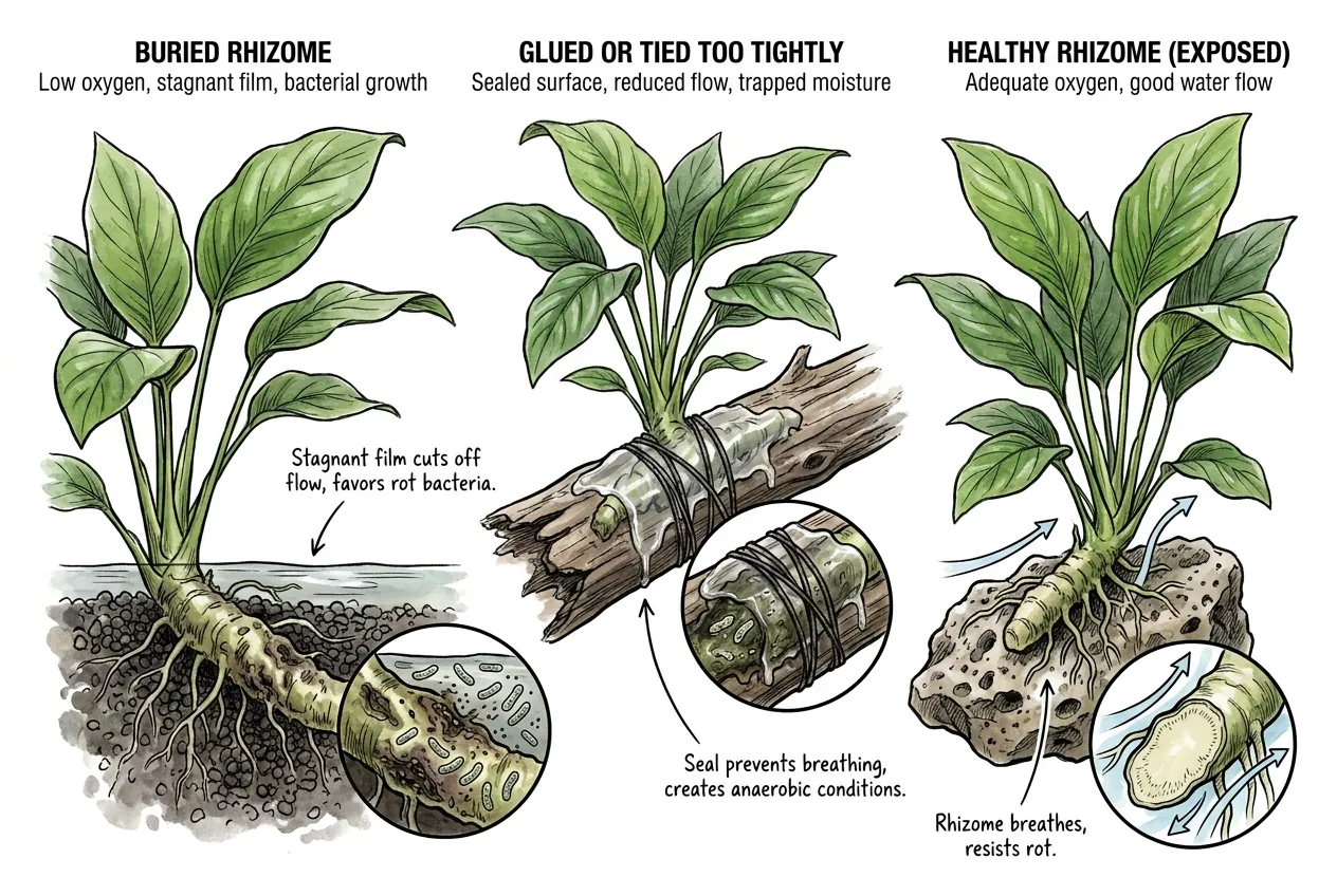 Buried rhizome in low-oxygen substrate versus exposed rhizome in open water
