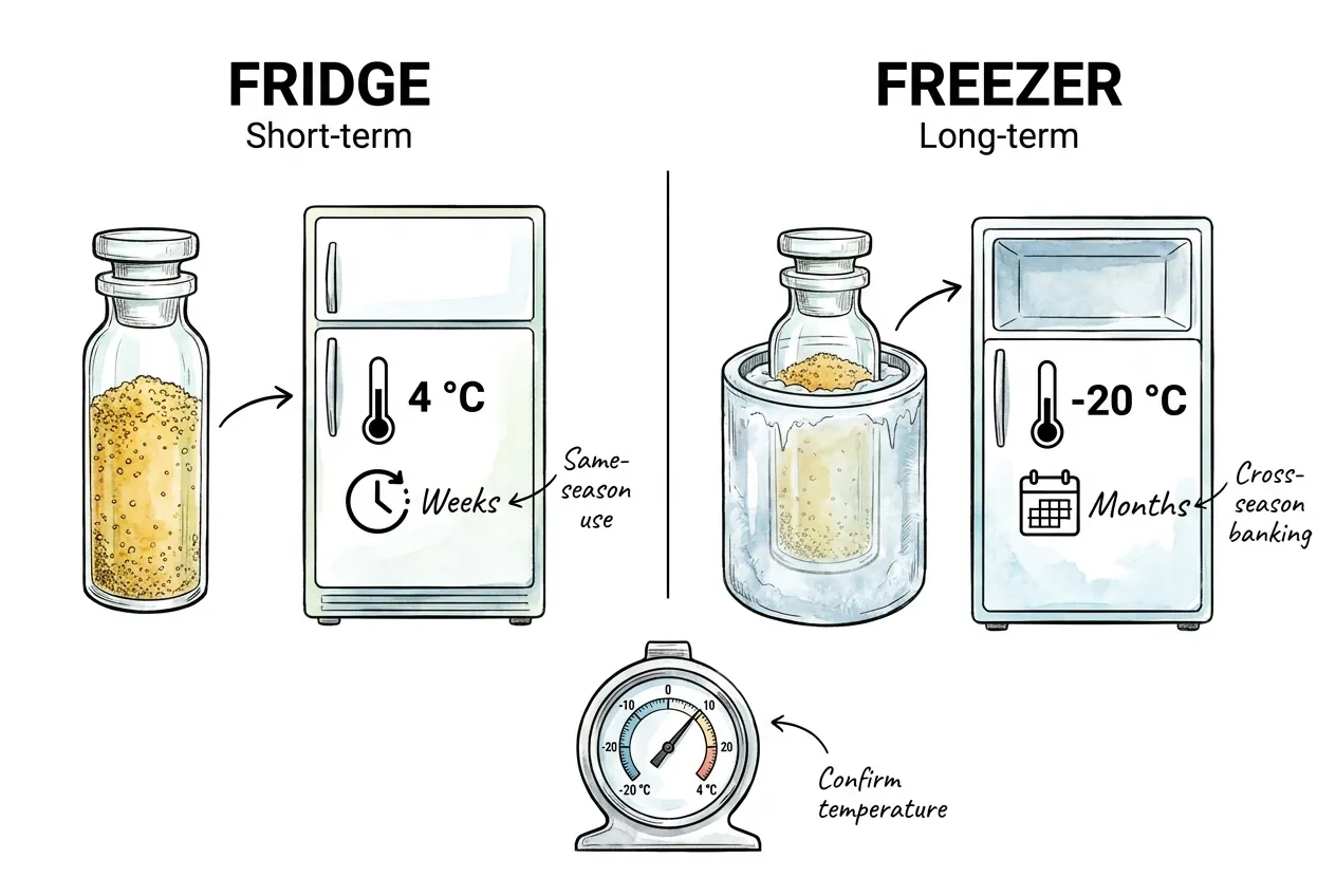 Decision path choosing fridge for weeks or freezer for months