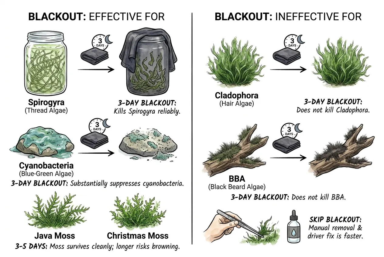 Aquarium covered with blackout blanket during three-day treatment