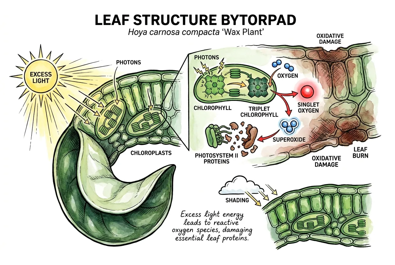 Excess light exciting chlorophyll and forming reactive oxygen in a chloroplast