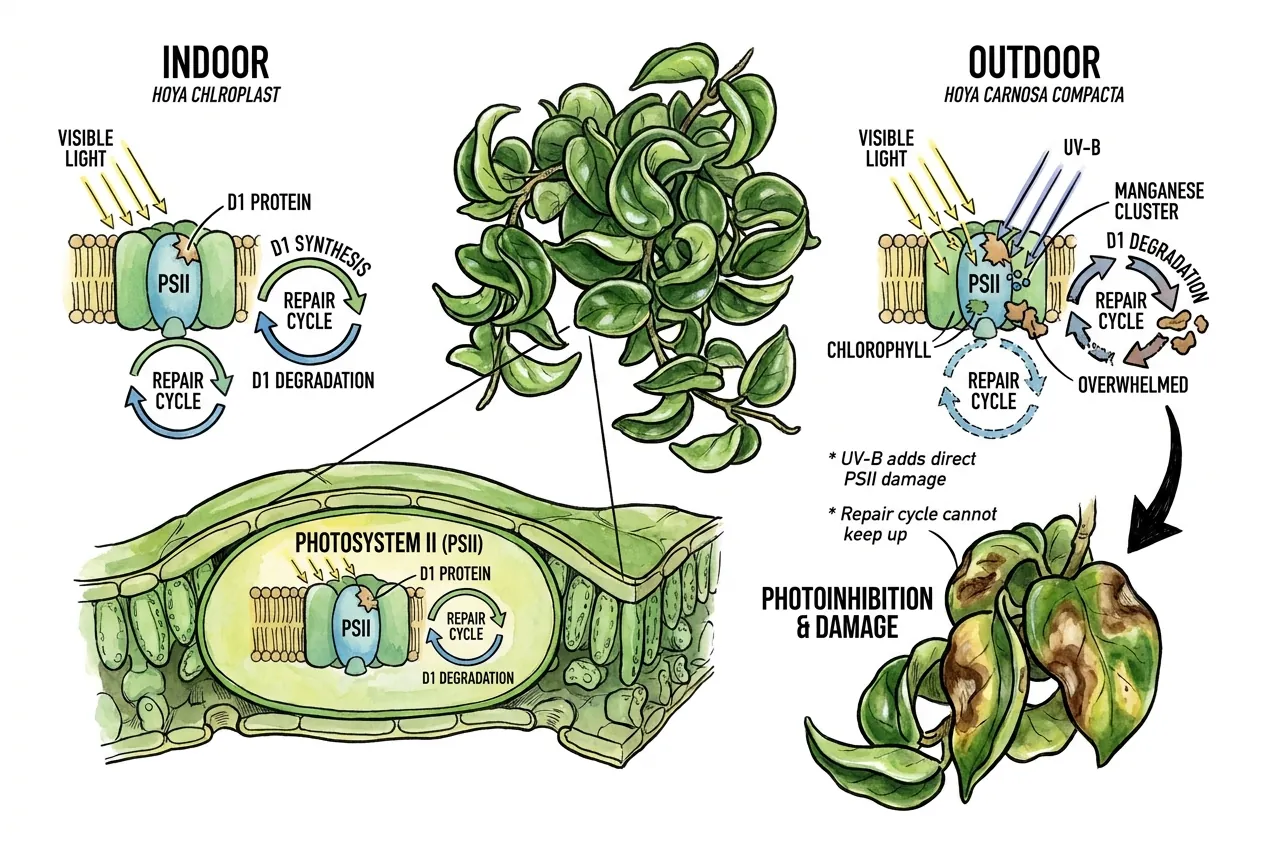 UV-B striking photosystem II and degrading the D1 protein