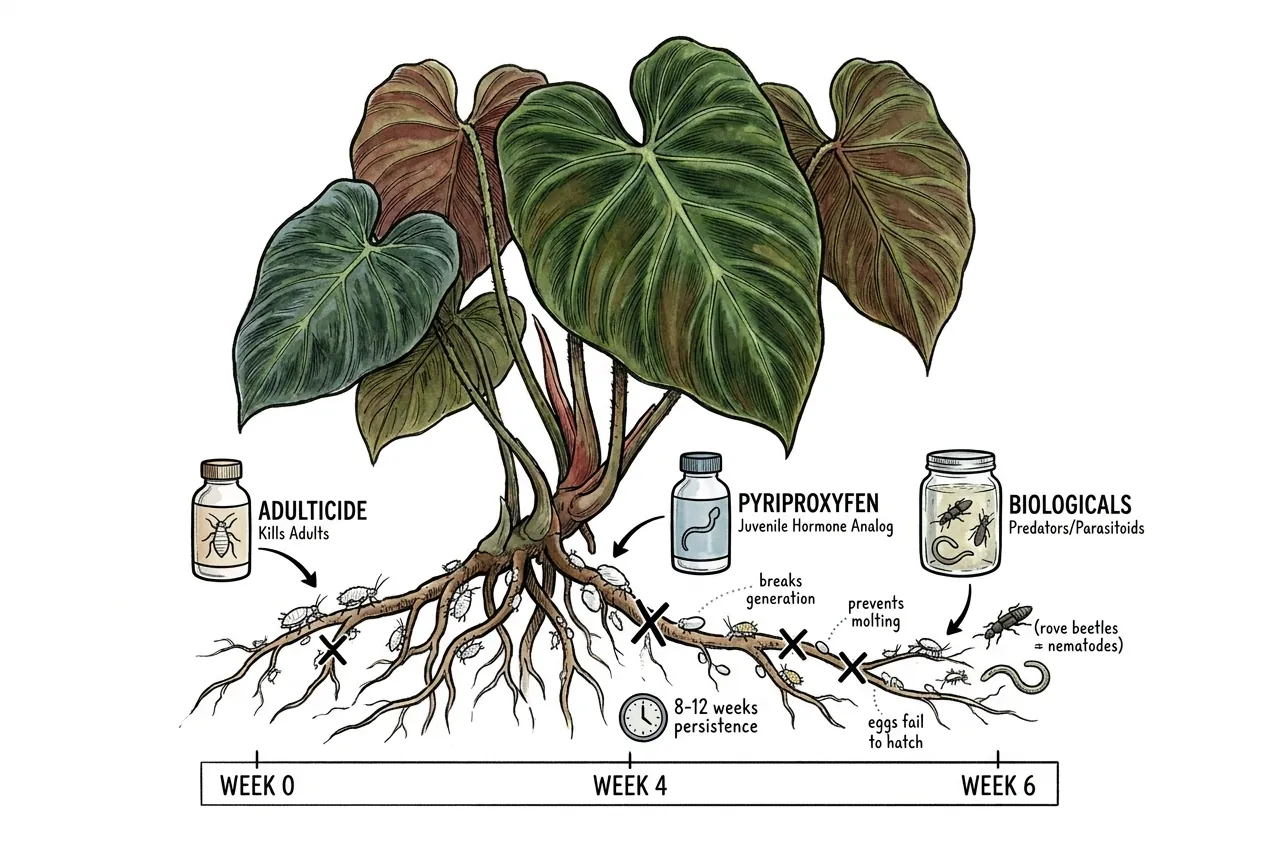Rhizoecus egg ovisac with crawler emergence disrupted by IGR juvenile hormone analog.