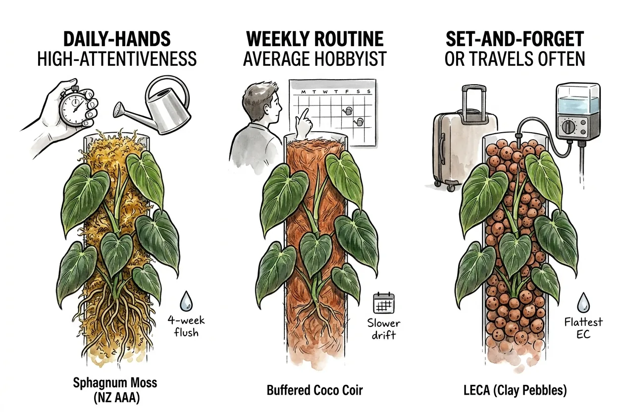 Decision tree matching grower attentiveness to substrate choice