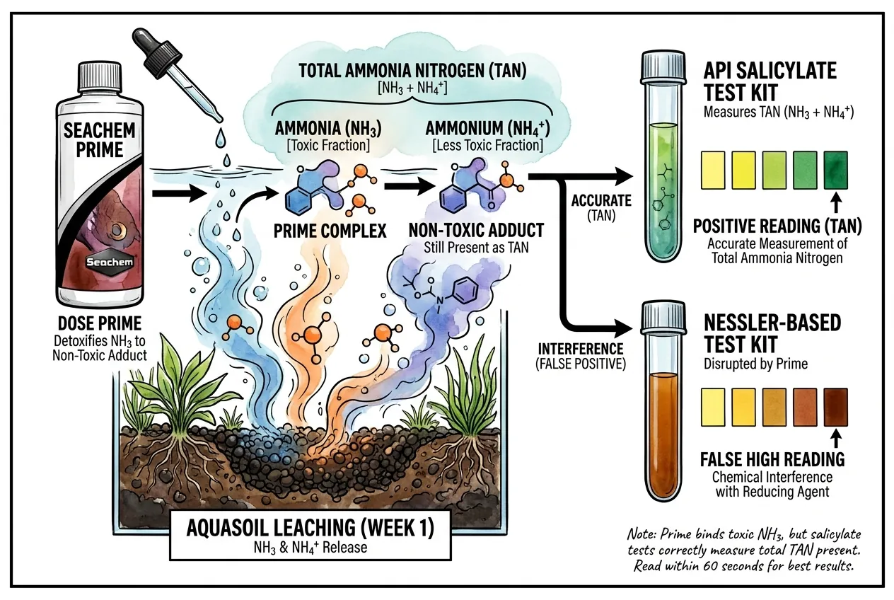 API salicylate ammonia test vial color chart reading total ammonia nitrogen.