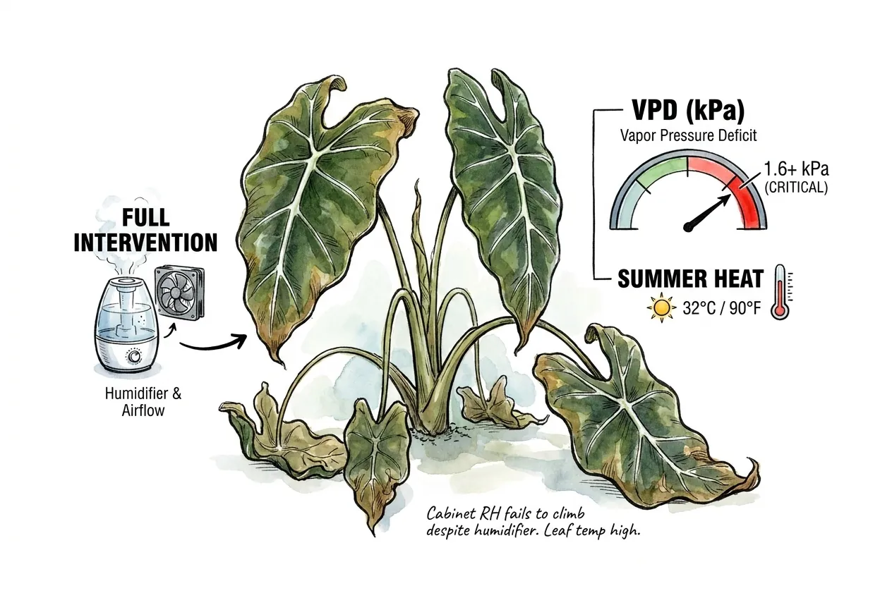 Cabinet sealing improvements reducing air-changes-per-hour to lower VPD