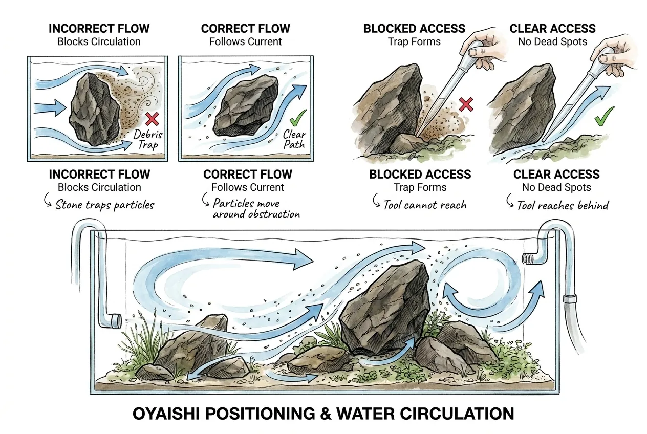 Oyaishi angled with flow around open rock lanes