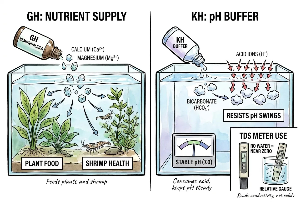 Diagram separating GH (calcium and magnesium) from KH (carbonate buffering)