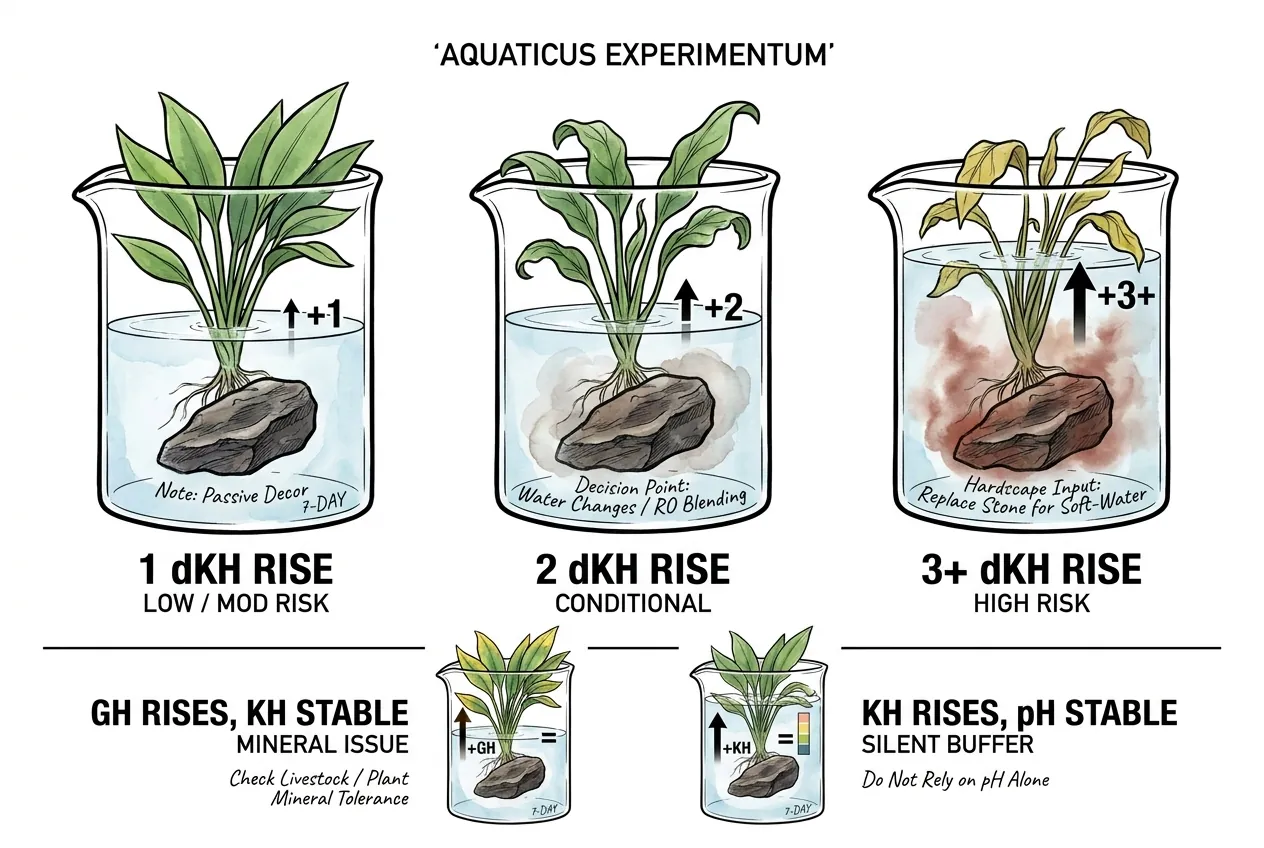 KH warning chart showing a rule-of-thumb rise scale for Iwagumi stones