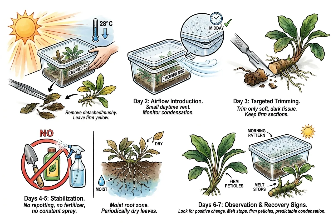First-week rescue steps for overheated Bucephalandra
