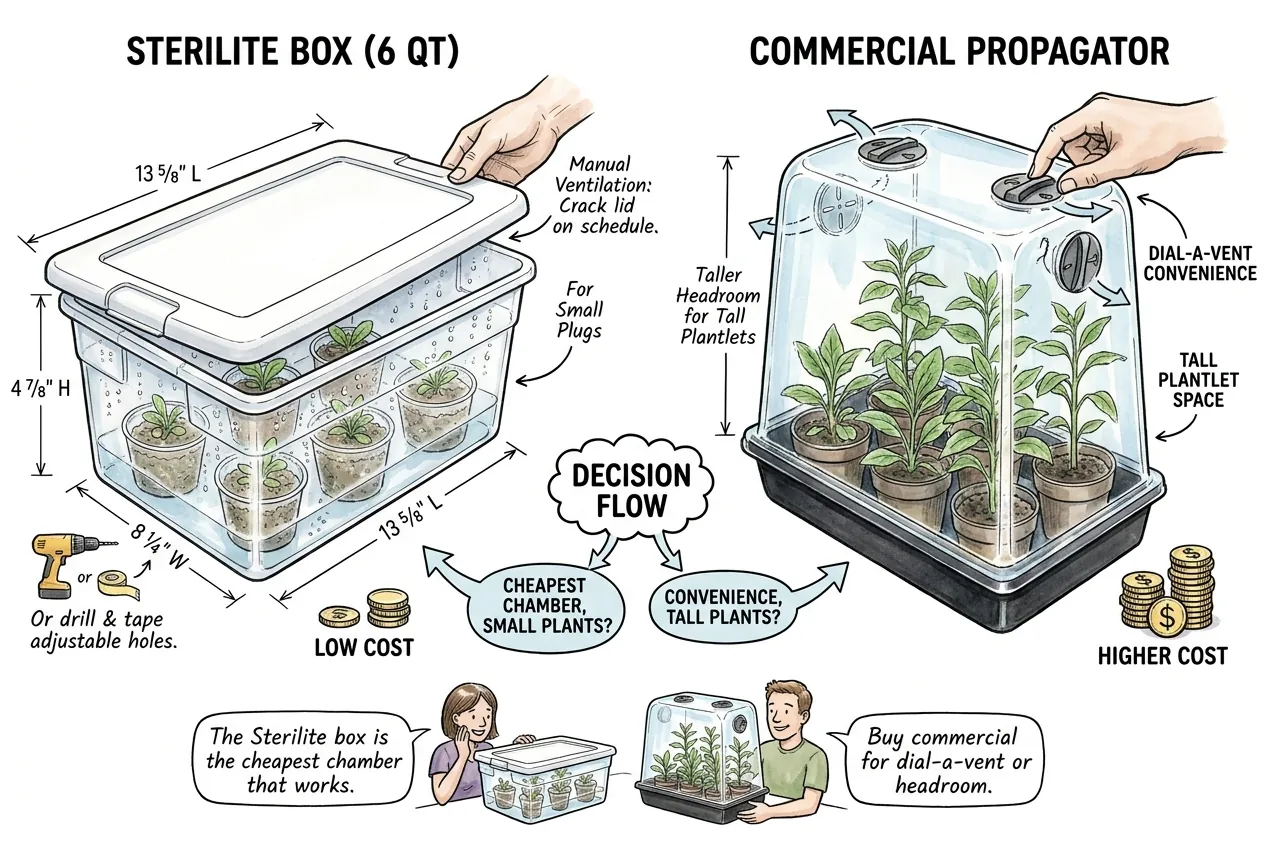 Clear humidity chamber with a cracked-lid vent-down hardening schedule